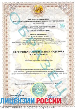 Образец сертификата соответствия аудитора №ST.RU.EXP.00014299-1 Тамбов Сертификат ISO 14001